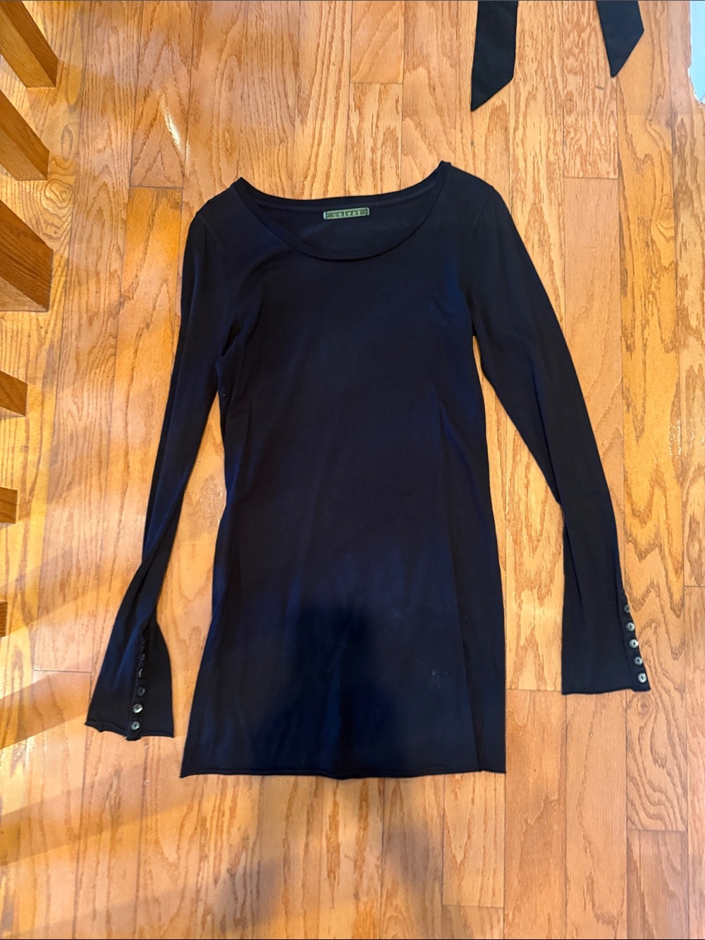 Stretch Long-Sleeve Scoop Neck t shirt dress - Black